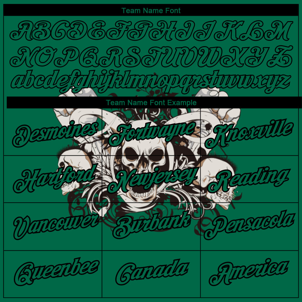 Personalized Kelly Green Black 3D Skull Fashion Performance T-Shirt Team Custom Name and Number Custom 3D Skull T-Shirt with Name & Number in Kelly Green & Black Fashion Performance Style Personalized Kelly Green Black - Image 3