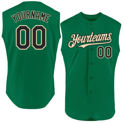 Custom Name & Number Authentic Sleeveless Baseball Jersey - Kelly Green Black-Cream Design Personalized Kelly Green Black-Cream