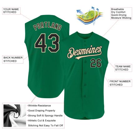 Custom Name & Number Authentic Sleeveless Baseball Jersey - Kelly Green Black-Cream Design Personalized Kelly Green Black-Cream