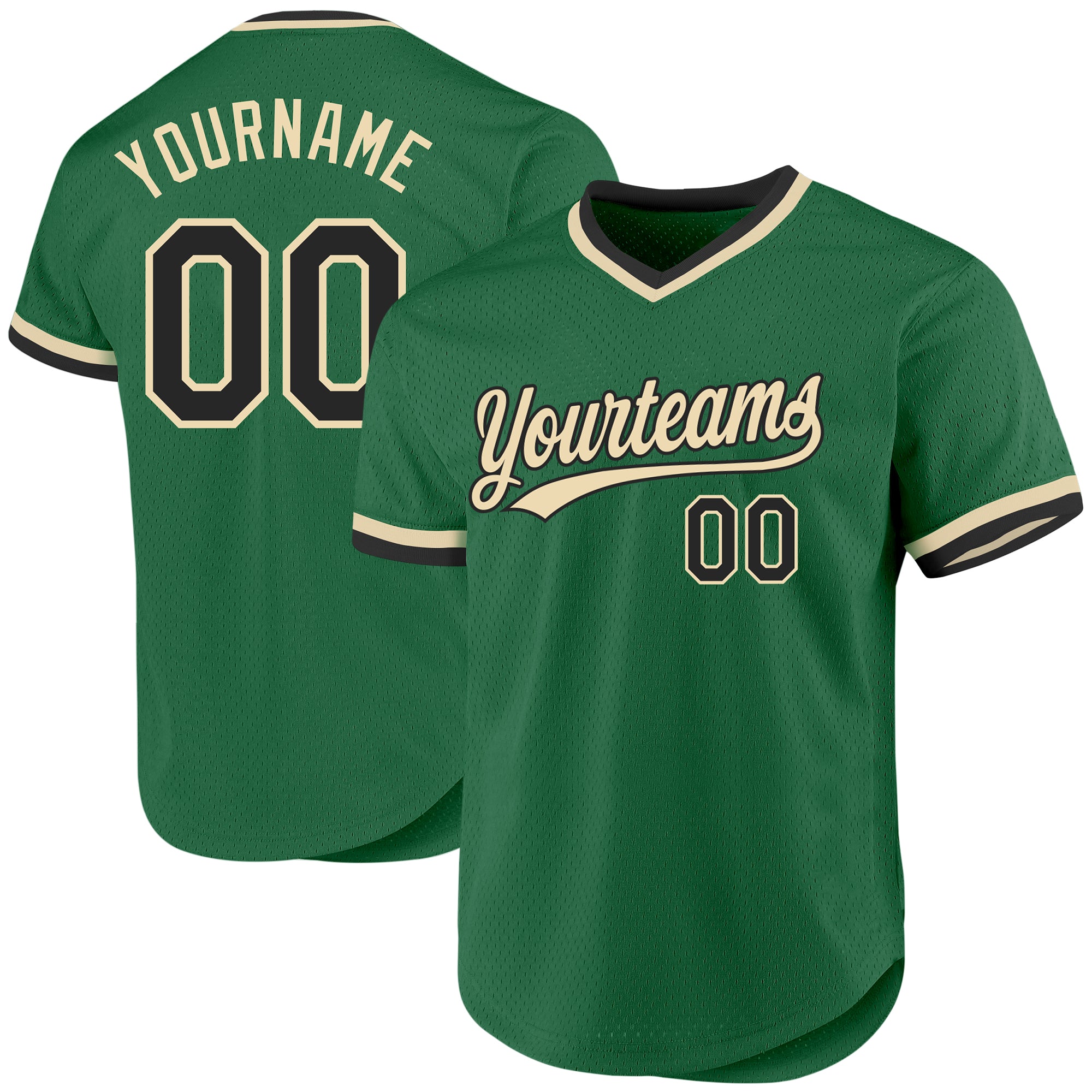 Custom Name Number Baseball Jersey - Personalized Kelly Green Black-Cream Authentic Throwback Design Personalized Kelly Green