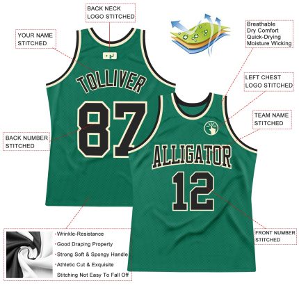 Custom Name and Number Personalized Kelly Green Black-Cream Basketball Jersey - Authentic Throwback Style Personalized Kelly