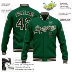 Personalized Kelly Green Varsity Letterman Bomber Jacket Black-Cream Full-Snap Personalized Kelly Green Black-Cream Bomber