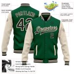 Personalized Two Tone Bomber Varsity Letterman Jacket - Kelly Green Black-Cream Full-Snap Personalized Kelly Green Black-Cream