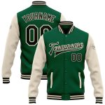 Personalized Two Tone Bomber Varsity Letterman Jacket - Kelly Green Black-Cream Full-Snap Personalized Kelly Green Black-Cream