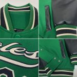 Custom Team Name Number Two-Tone Bomber Jacket Kelly Green Black-Cream Full-Snap Varsity Letterman Personalized Kelly Green
