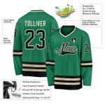 Custom Personalized Hockey Jersey, Kelly Green with Black-Cream Design, Team Name and Number Personalized Kelly Green Black-Cream