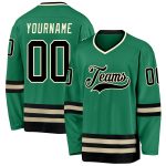 Custom Personalized Hockey Jersey, Kelly Green with Black-Cream Design, Team Name and Number Personalized Kelly Green Black-Cream