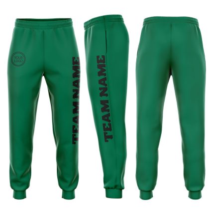 Custom Name and Number Personalized Kelly Green Fleece Jogger Sweatpants for Teams Personalized Kelly Green Black Fleece
