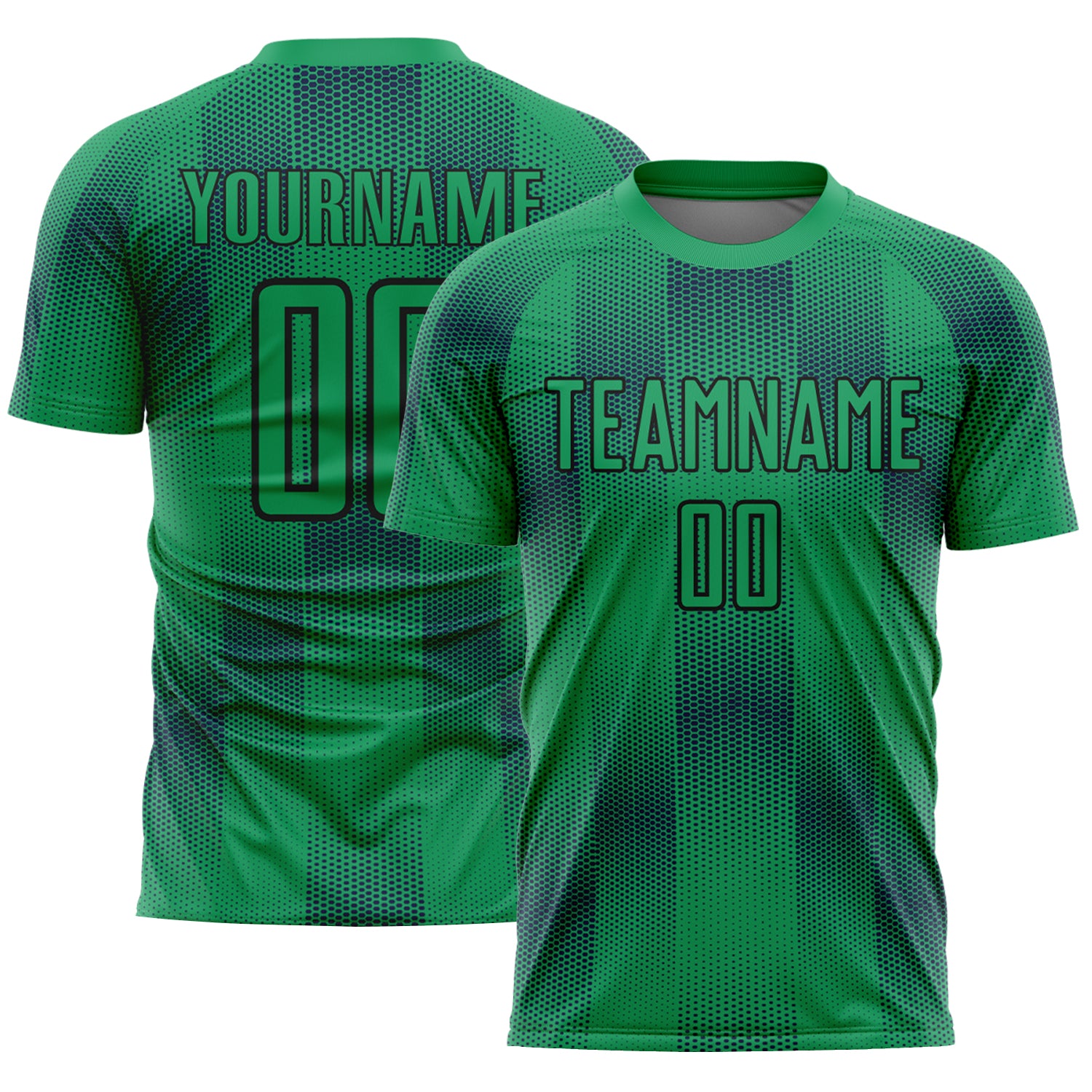 Custom Name Number Soccer Jersey Uniform - Personalized Geometric Shapes in Kelly Green and Black Personalized Kelly Green