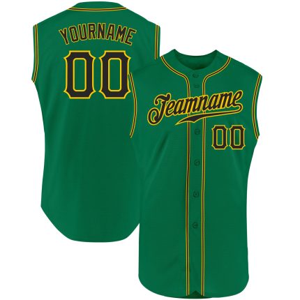 Custom Name Number Authentic Sleeveless Baseball Jersey Kelly Green Black Gold for Team Support Personalized Kelly Green