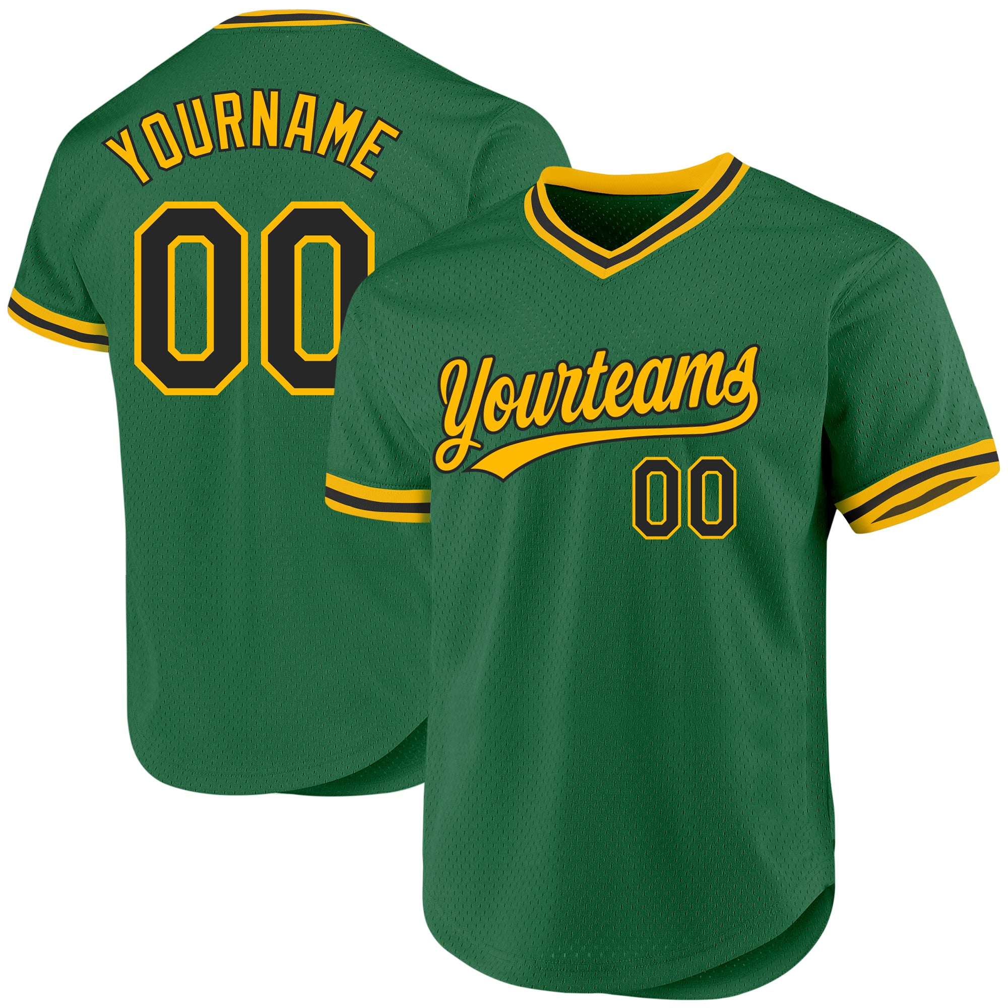 Custom Authentic Throwback Baseball Jersey - Kelly Green Black-Gold, Personalized Name & Number Personalized Kelly Green