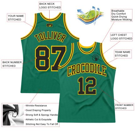 Custom Name and Number Personalized Black-Gold Kelly Green Basketball Jersey - Authentic Throwback Style Personalized Kelly