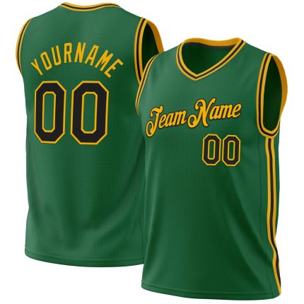 Personalized Authentic Basketball Jersey - Kelly Green Black-Gold Throwback Design Personalized Kelly Green Black-Gold Authentic
