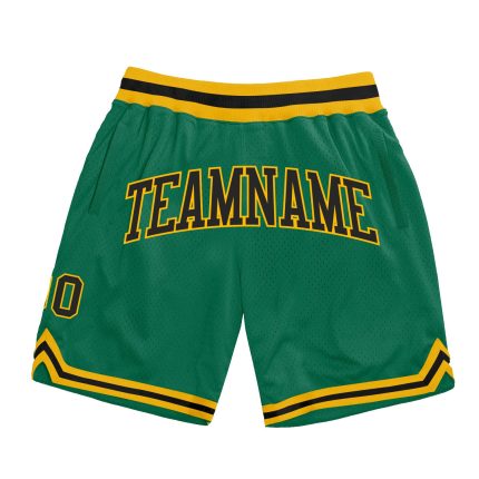 Custom Name Number Basketball Shorts - Authentic Kelly Green Black Gold Throwback Design Personalized Kelly Green Black-Gold