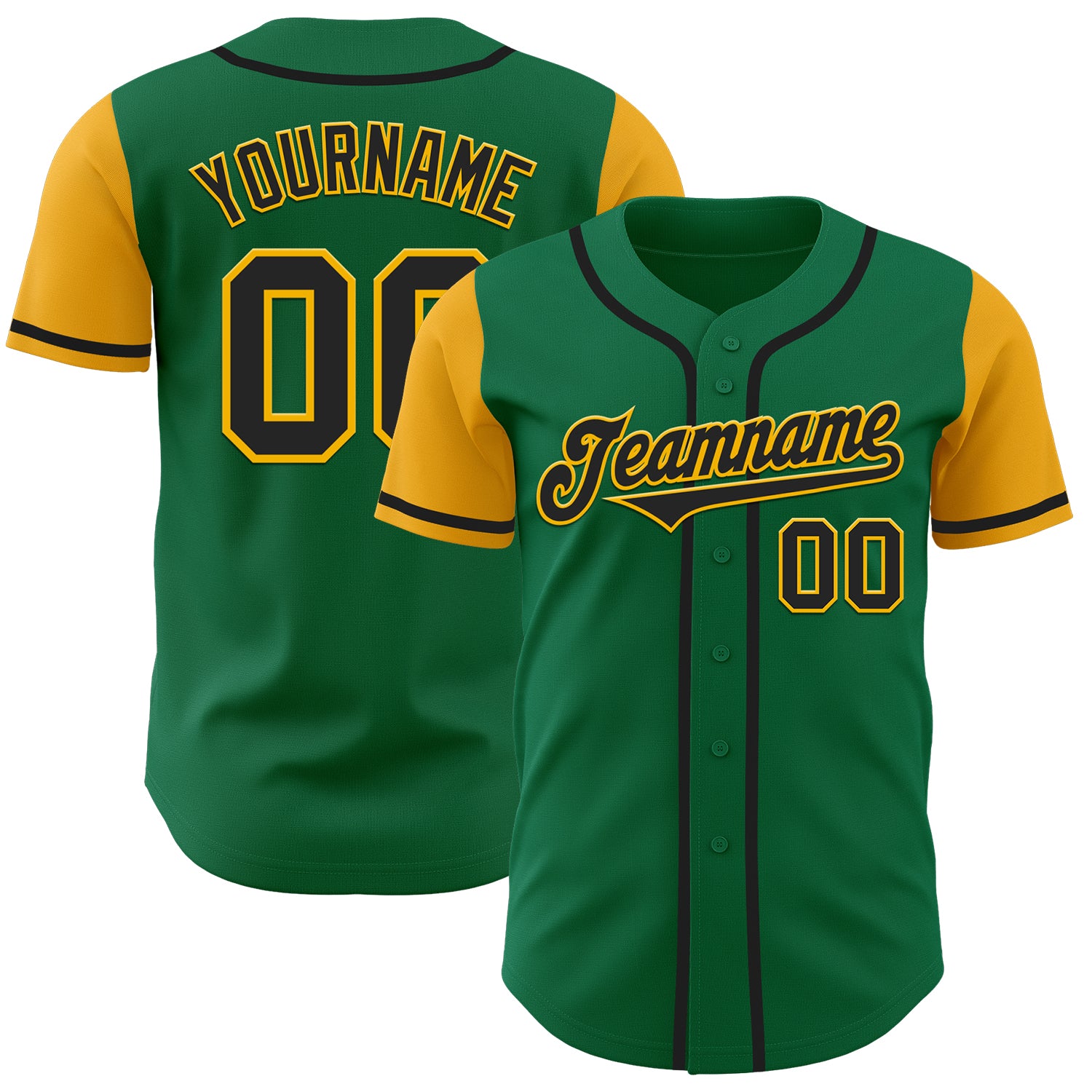 Custom Name and Number Authentic Two Tone Baseball Jersey - Personalized Kelly Green Black-Gold Team Jersey Personalized
