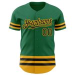 Custom Name and Number Personalized Authentic Baseball Jersey Black-Gold Line Kelly Green Personalized Kelly Green Black-Gold