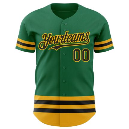 Custom Name and Number Personalized Authentic Baseball Jersey Black-Gold Line Kelly Green Personalized Kelly Green Black-Gold
