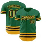 Custom Name and Number Personalized Authentic Baseball Jersey Black-Gold Line Kelly Green Personalized Kelly Green Black-Gold
