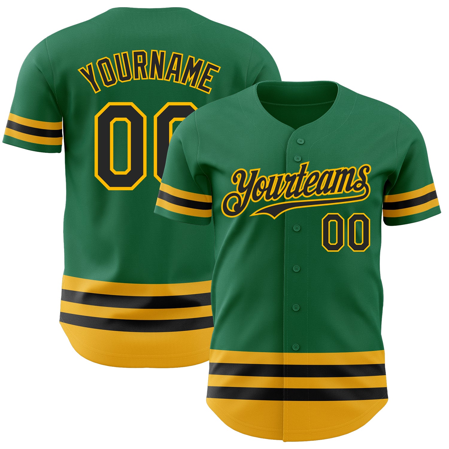 Custom Name and Number Personalized Authentic Baseball Jersey Black-Gold Line Kelly Green Personalized Kelly Green Black-Gold