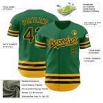 Custom Name and Number Personalized Authentic Baseball Jersey Black-Gold Line Kelly Green Personalized Kelly Green Black-Gold