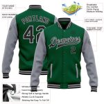 Custom Two-Tone Bomber Jacket with Name and Number - Kelly Green Black-Gray Varsity Letterman Full-Snap Style Personalized
