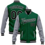 Custom Two-Tone Bomber Jacket with Name and Number - Kelly Green Black-Gray Varsity Letterman Full-Snap Style Personalized