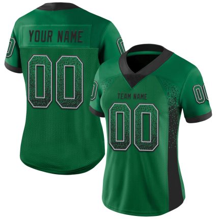 Custom Name & Number Football Jersey - Personalized Kelly Green Black-Gray Mesh Drift Fashion Personalized Kelly Green Black-Gray