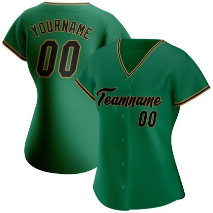 Custom Name and Number Authentic Baseball Jersey - Personalized Kelly Green Black-Old Gold Team Jersey Personalized Kelly