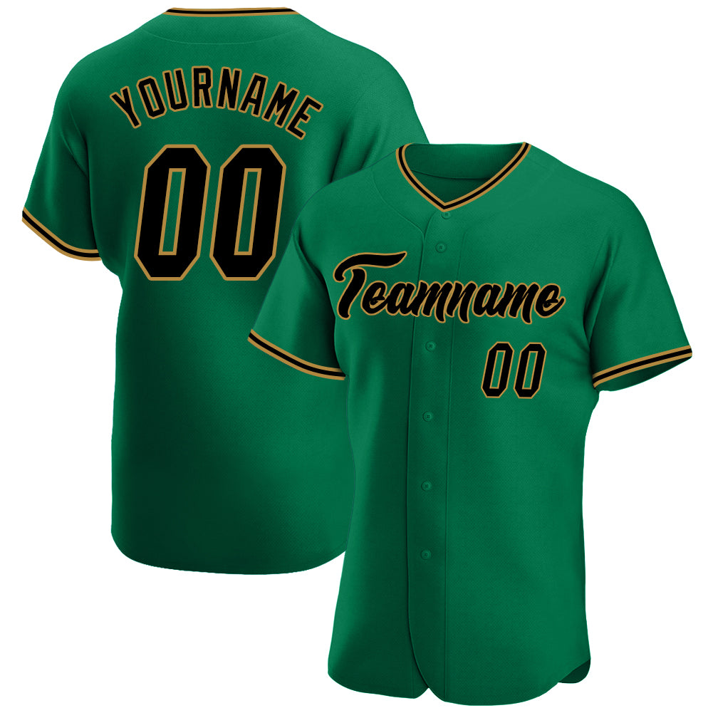 Custom Name and Number Authentic Baseball Jersey - Personalized Kelly Green Black-Old Gold Team Jersey Personalized Kelly