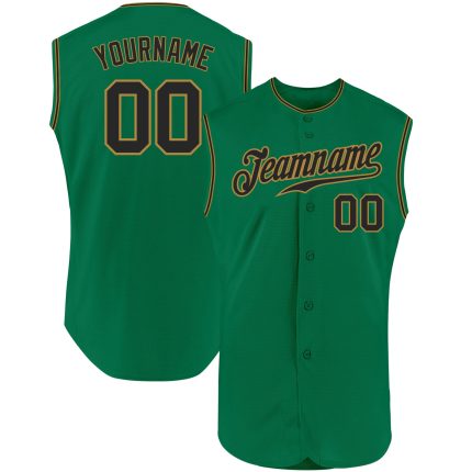 Custom Name & Number Personalized Black-Old Gold Kelly Green Sleeveless Baseball Jersey - Authentic Team Apparel Personalized
