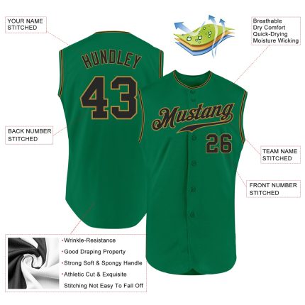 Custom Name & Number Personalized Black-Old Gold Kelly Green Sleeveless Baseball Jersey - Authentic Team Apparel Personalized