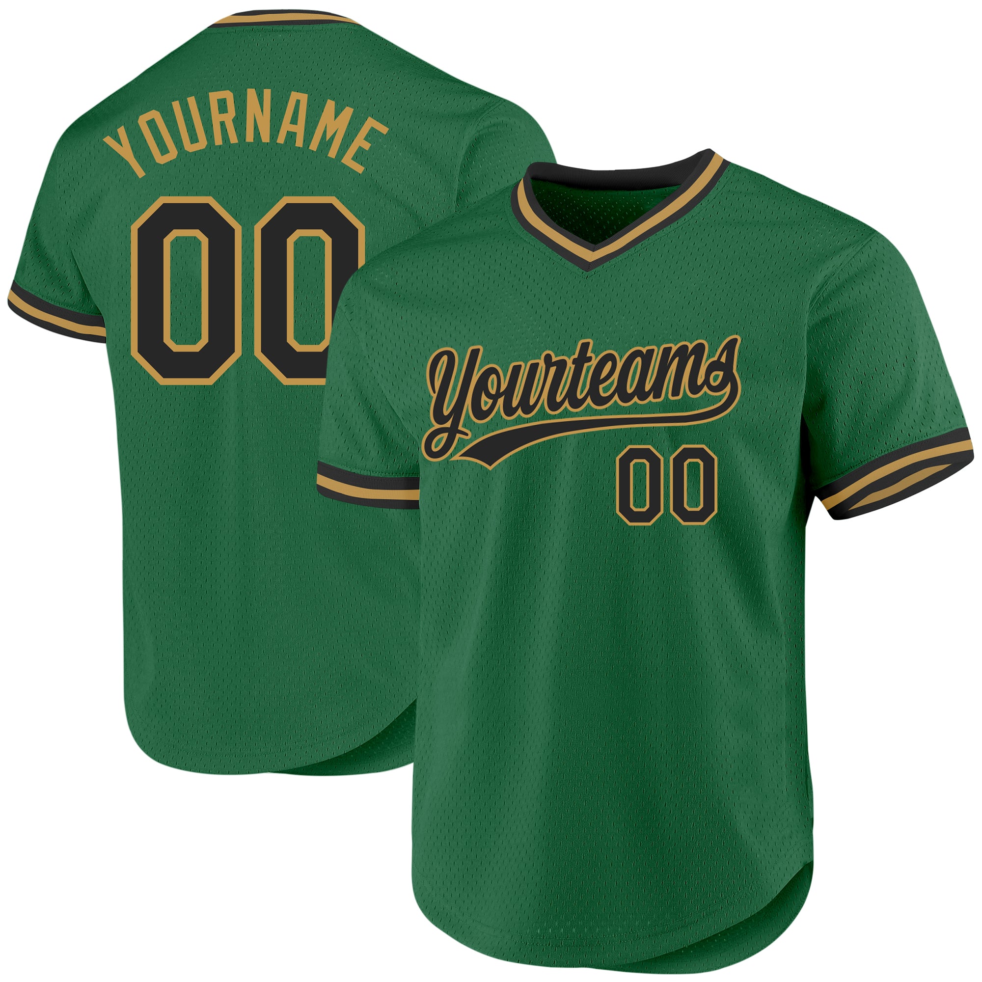 Custom Name Number Authentic Throwback Baseball Jersey - Personalized Kelly Green Black Old Gold Personalized Kelly Green
