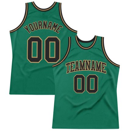 Personalized Kelly Green Black Old Gold Basketball Jersey - Authentic Throwback Design Personalized Kelly Green Black-Old