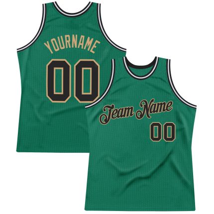 Custom Name Number Throwback Basketball Jersey in Kelly Green Black Old Gold - Authentic Team Jersey Personalized Kelly Green