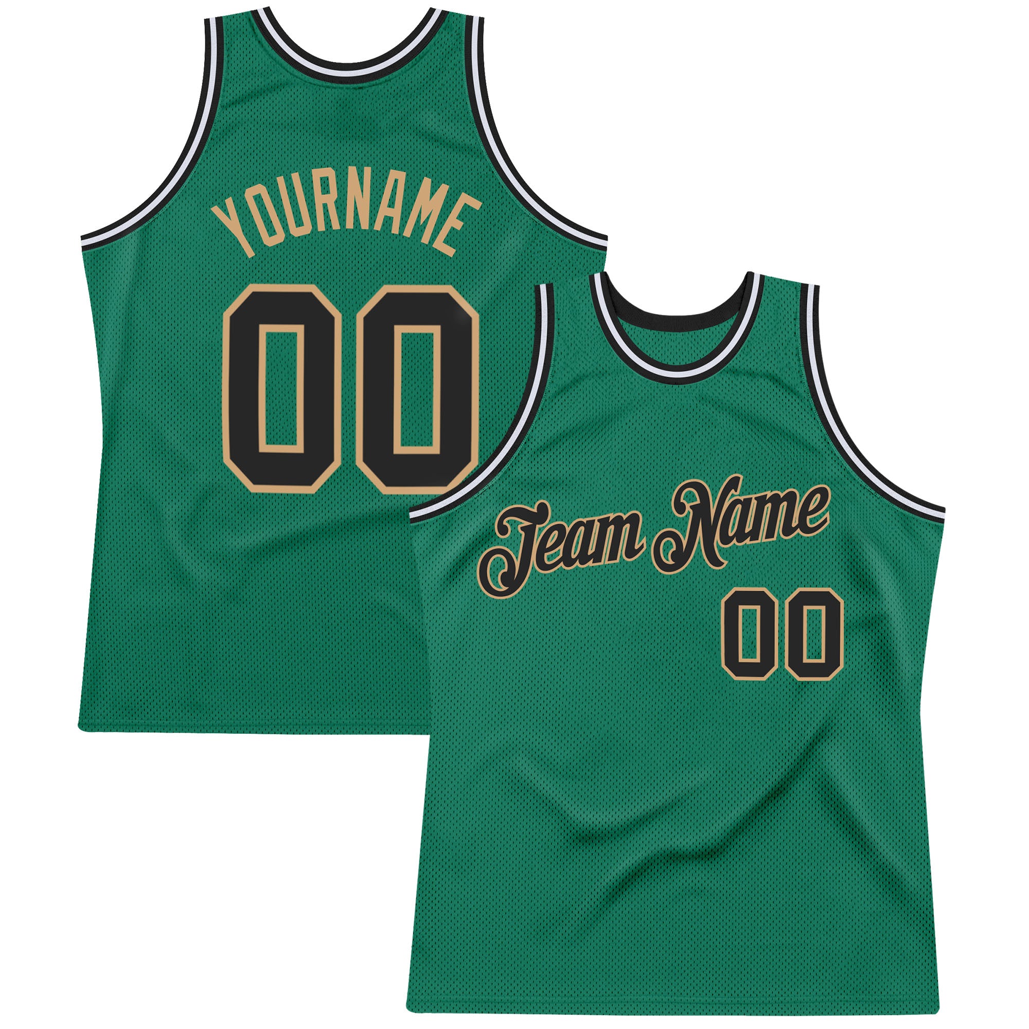 Custom Name Number Throwback Basketball Jersey in Kelly Green Black Old Gold - Authentic Team Jersey Personalized Kelly Green