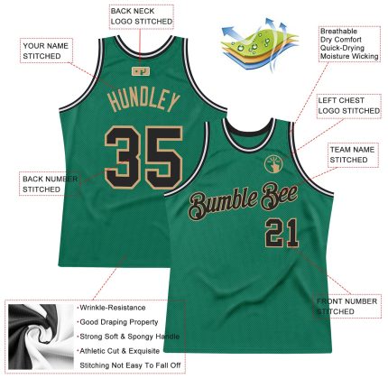 Custom Name Number Throwback Basketball Jersey in Kelly Green Black Old Gold - Authentic Team Jersey Personalized Kelly Green