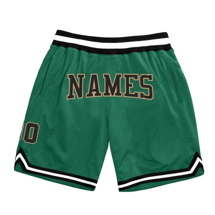Custom Name and Number Kelly Green Black-Old Gold Authentic Throwback Basketball Shorts - Personalized Team Gear Personalized