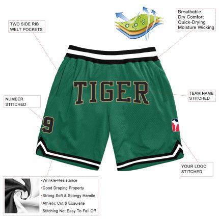Custom Name and Number Kelly Green Black-Old Gold Authentic Throwback Basketball Shorts - Personalized Team Gear Personalized