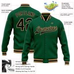 Custom Team Names and Numbers Kelly Green Black-Old Gold Varsity Letterman Bomber Full-Snap Jacket Personalized Kelly Green