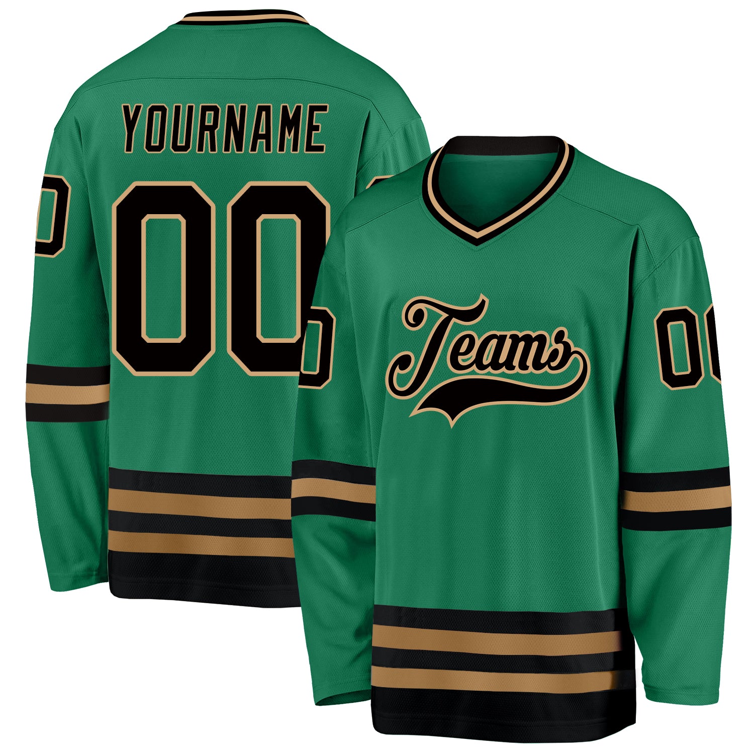 Custom Hockey Jersey with Personalized Name & Number in Kelly Green, Black, Old Gold - Ideal Team Sportswear Personalized