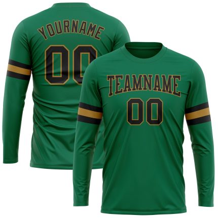 Personalized Salute to Service Long Sleeve Performance T-Shirt - Custom Name and Number in Kelly Green, Black, Old Gold Personalized