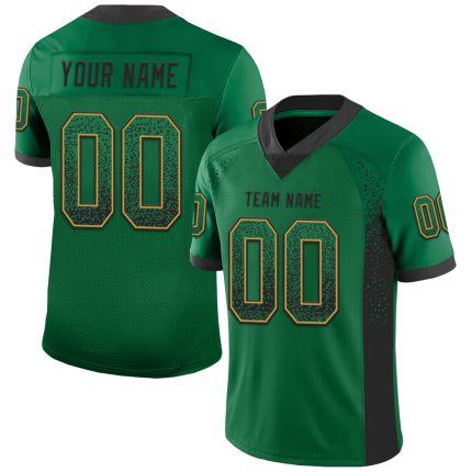 Custom Name and Number Kelly Green Black-Old Gold Drift Fashion Football Jersey - Personalized Team Apparel Personalized