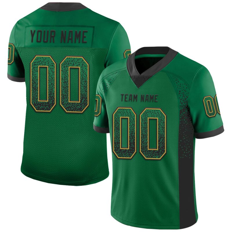 Custom Name and Number Kelly Green Black-Old Gold Drift Fashion Football Jersey - Personalized Team Apparel Personalized