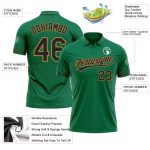 Custom Team Name Number Performance Golf Polo Shirt - Kelly Green Black Old Gold Personalized Kelly Green Black-Old Gold