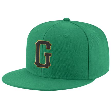 Custom Team Name Number Adjustable Snapback Hat - Kelly Green Black-Old Gold Stitched Design Personalized Kelly Green Black-Old