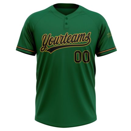 Custom Name and Number Two-Button Unisex Softball Jersey - Personalized Kelly Green and Black-Old Gold Personalized Kelly