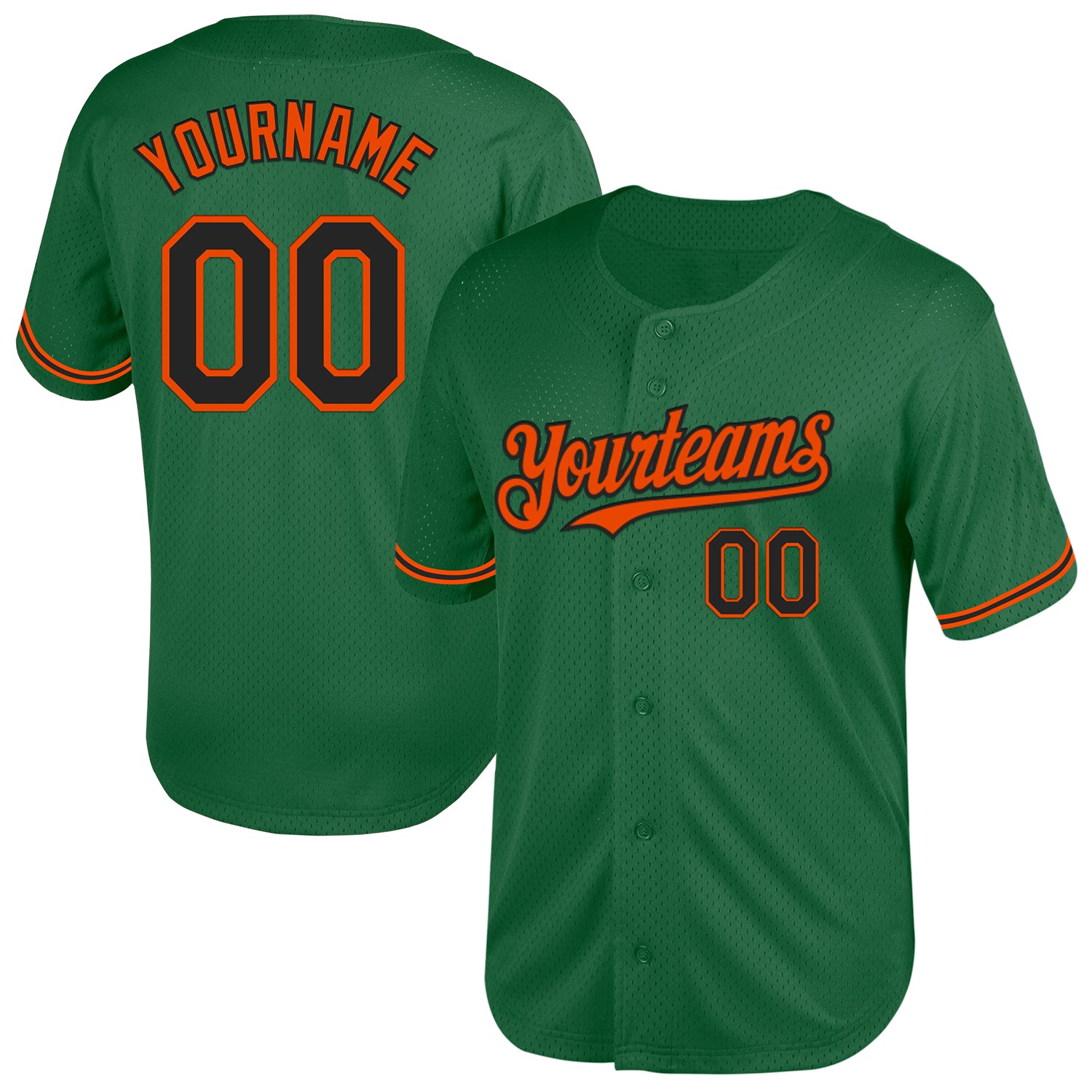 Custom Name and Number Throwback Baseball Jersey - Personalized Kelly Green Black-Orange Mesh Design Personalized Kelly Green