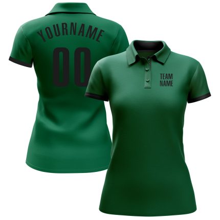 Custom Name Number Kelly Green Performance Golf Polo Shirt - Personalized Team Apparel Personalized Kelly Green Black Performance
