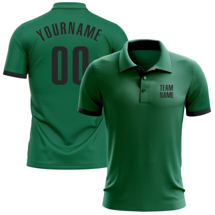 Custom Name Number Kelly Green Performance Golf Polo Shirt - Personalized Team Apparel Personalized Kelly Green Black Performance