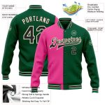 Custom Personalized Varsity Letterman Jacket - Kelly Green Black Pink-Cream Bomber with Team Name and Number Personalized